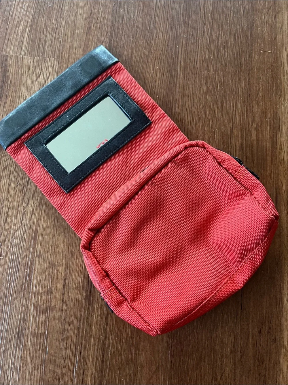 Tumi Red Travel Makeup Pouch with Black Handle